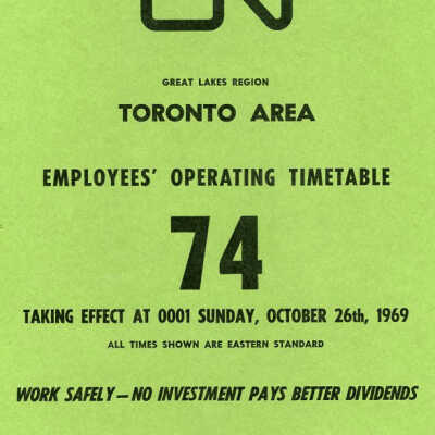 Employee Timetable, CN Rail, Toronto Area 74, October 26th 1969.