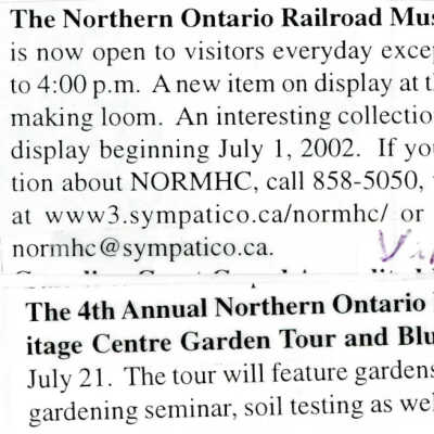 "NOMRHC Garden Tour and Blueberry Tea" in Valley Vision, 12 June 2002