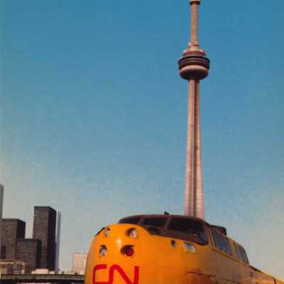 Photograph, CN-VIA Turbo Train, CN Tower, Toronto, Ontario.