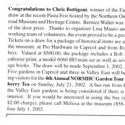 "Pasta Fest Door Prize Winner at NORMHC" from Valley Vision on 19 June 2002