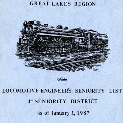 CN Rail, Great Lakes Region, Locomotive Engineer's Seniority List, 4th Seniority District, as of January 1, 1987.