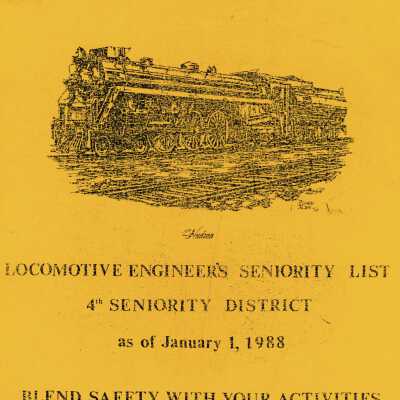 Document, CN Great Lakes Region Locomotive Engineers Seniority List 4th Seniority District January 1988.
