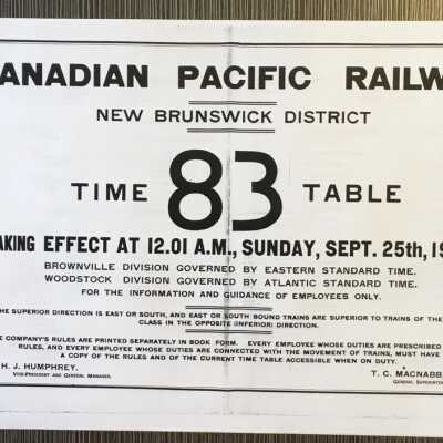 Canadian Pacific Railway, New Brunswick District, Timetable 83, 1938
