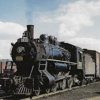 Canadian National Postcard Showing Steam Engine 1530 leaving the branch line junction point of Palmerston, ON, 1958