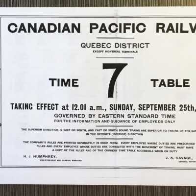 Canadian Pacific Railway Quebec District, Except Montreal Terminals, Timetable 7, 1938