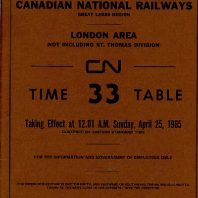 Timetable, CN London Area 33, April 25, 1965