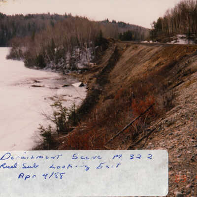 Photograph, Train Derailment, 1988, Set of 175 Pictures. "Derailment scene M. 32 2 Ruel Sub Looking East Apr 4/88"