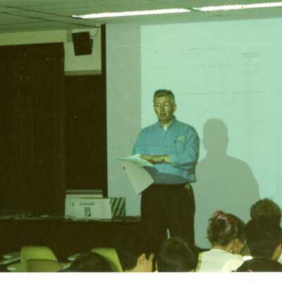Dale Wilson Presenting at the Laurentian University Heritage Fair, 10 May 2002
