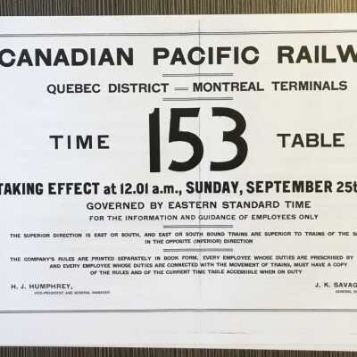Canadian Pacific Railway, Quebec District, Montreal Terminals, Timetable 153, 1938