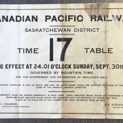 Canadian Pacific Railway, Saskatchewan District, Timetable 17, 1917