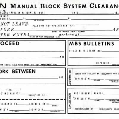 Document, CN Manual Block System Clearance.
