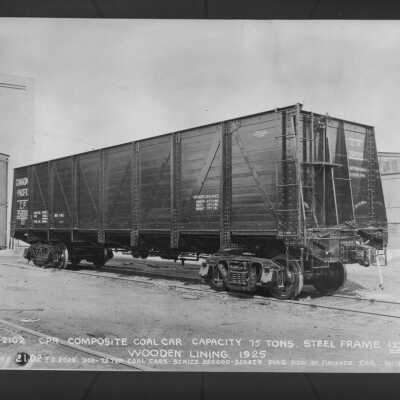 Photograph, Canadian Pacific Railway, composite coal car, capacity 75 tons, steel frame, wooden lining.