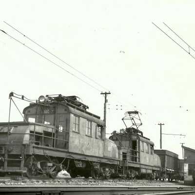 Photograph, INCO Electric Engines 107 & 104, East Scales.