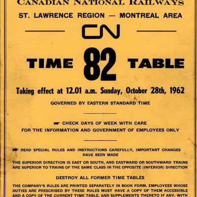 Timetable, St. Lawrence Region - Montreal Area, October 28th 1962.