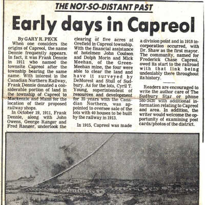 Railway and Capreol Newspaper Clippings