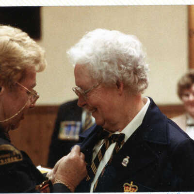 Ann Vaillancourt Receiving Her Life Membership Pin at the Honours and Awards Nite Feb. 1984