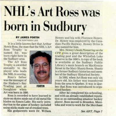 "NHLs Art Ross was born in Sudbury" in The Sudbury Star