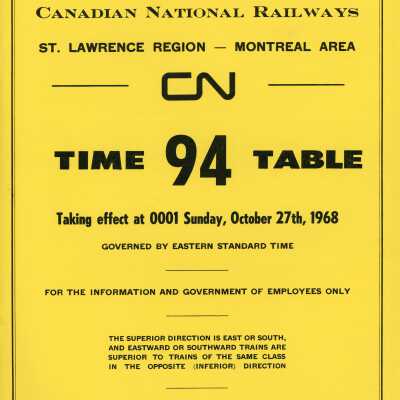Employee Timetable, CNR, St. Lawrence Region, Montreal Area, Timetable 94, October 27th 1968.