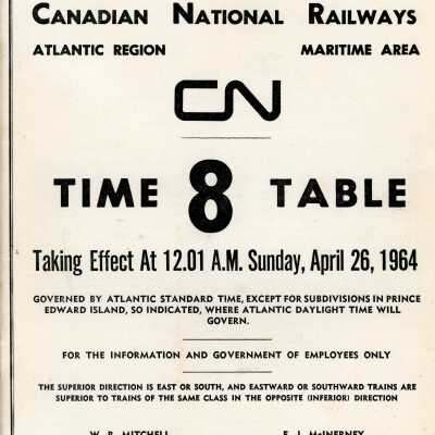 Timetable, CN Atlantic Region Maritime Area 8, April 26, 1964
