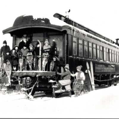 Photograph of Sloman School Car in Winter with Students