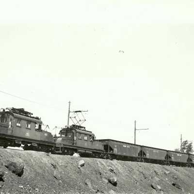 Photograph, INCO Electric Engines 103 & 104, Slag on Hill.