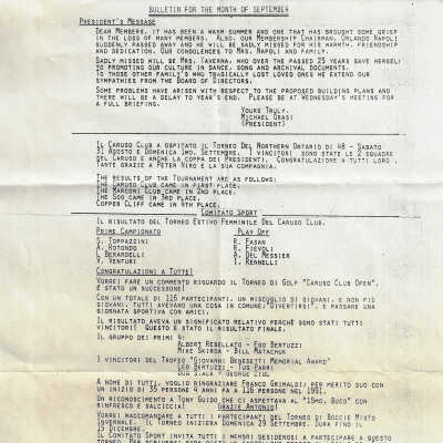 Bulletin found in front cover