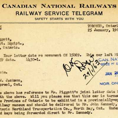 Document, CN National Railways Railway Service Telegram.