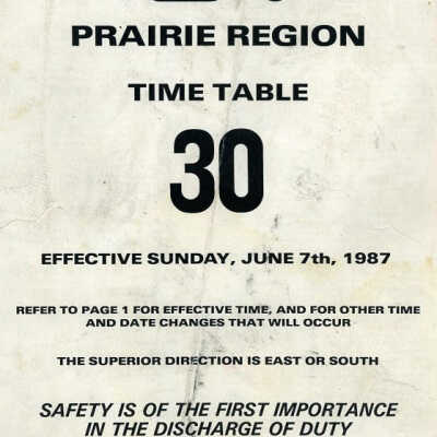 Employee Timetable, CN Rail, Prairie Region 30, June 7th 1987.