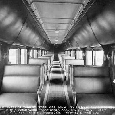 Photograph, Canadian Pacific Railway, interior tourist steel car 6206, This car is 2nd class sleeper with kitchen where passengers cook own meals, 1925.