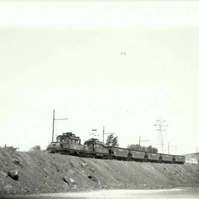 Photograph, INCO Electric Engines 103 & 104, Slag on Hill.