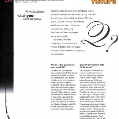 Document, CN Newsletter on privatization for employees and pensioners July 1995.