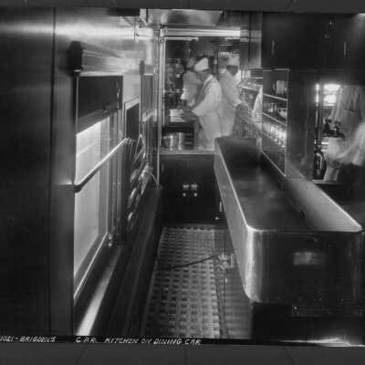 Photograph, Canadian Pacific Railway, kitchen on dining car, 1920's.