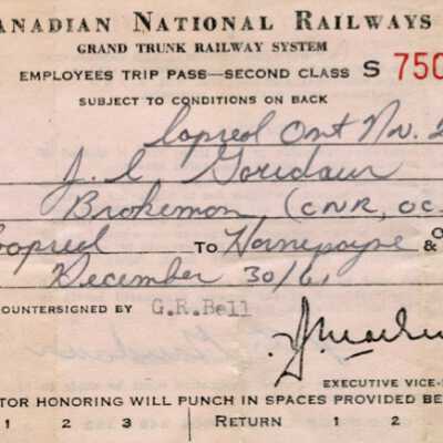Canadian National: Employee Trip Pass, Capreol ON to Hornepayne ON, J. C. Gaudaur, 1961
