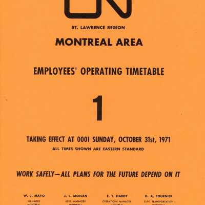 Employee Timetable, CN Rail, St. Lawrence Region, Montreal Area, Timetable 1, October 31st 1971.