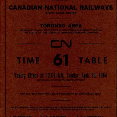 Timetable, CN Toronto Area 61, April 26, 1964