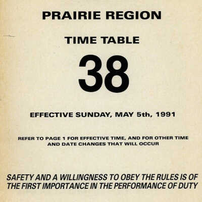 Employee Timetable, CN Rail, Prairie Region 38, May 5th 1991.