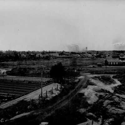 Photograph, British Cordite Plant, view from Main Office, C.X.L. Plant in distance. Nobel, Ontario.