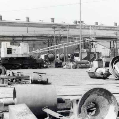 Photograph, INCO Rail Crane 12, with Tool Car.