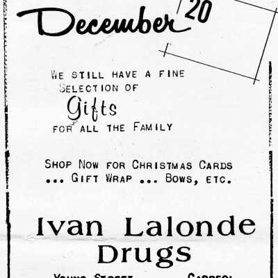 Newspaper Advertisement, Ivan Lalonde Drugs.