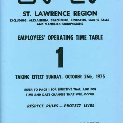 Employee Timetable, CN Rail, St. Lawrence Region, Montreal Area, Timetable 1, October 26th 1975.