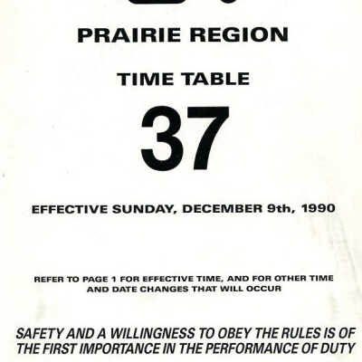 Employee Timetable, CN Rail, Prairie Region 37, December 9th 1990.