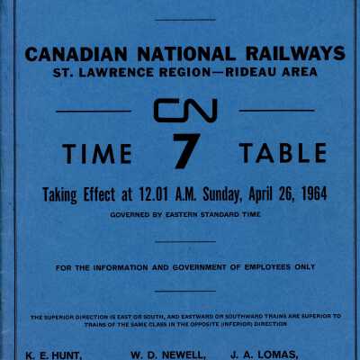 Timetable, CN St. Lawrence Region - Rideau Area 7, April 26th 1964