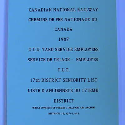 CN Rail Great Lakes Region: 17th District Seniority List, January 1987