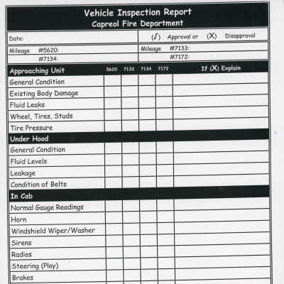 Capreol Fire Department Vehicle Inspection Report