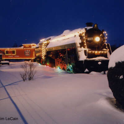 Photograph - Locomotive 6077 decorated with Christmas lights