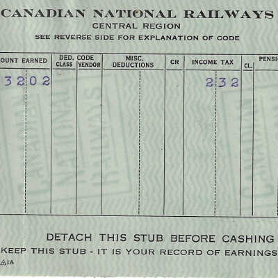 Canadian National Statement of Earnings and Deductions belonging to Frank Mazzuca