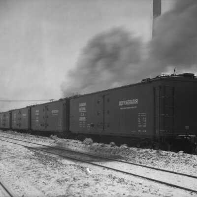 Photograph, Canadian National Railways Refrigerator car #208861 with Divided Basket Bunker-Ventilator, built in February, 1936.