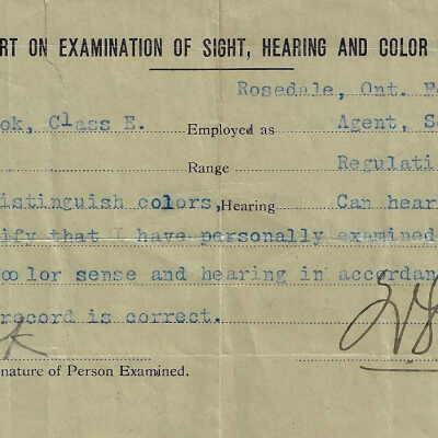 Canadian National: Report on Examination of Sight, Hearing, and Color Sense