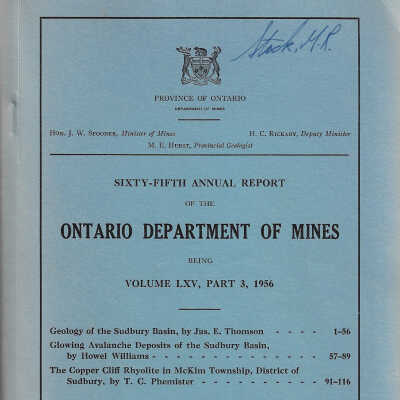 Ontario Department of Mines Vol 65 (3): Geology of the Sudbury Basin, Glowing Avalanche Deposits of the Sudbury Basin, The Copper Cliff Rhyolite in McKim Township, District of Sudbury
