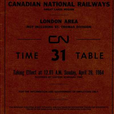Timetable, CN London Area 31, April 26th 1964